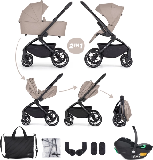 Petite&Mars Scout 3 az 1-ben kombinált babakocsi cappuccino cream, Core Pro i-Size autósüléssel