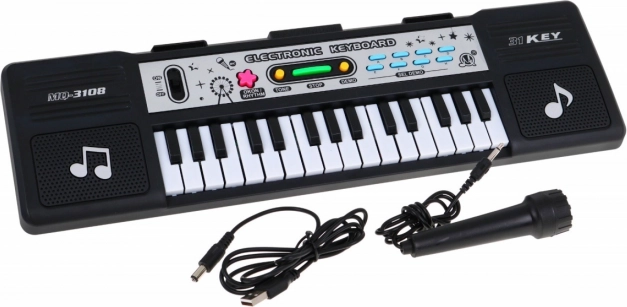 Gyerek elektronikus billentyűs hangszer, 31 billentyűvel, mikrofonnal és leckemóddal