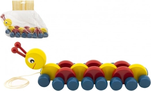 Színes fa húzható hernyó 27 cm
