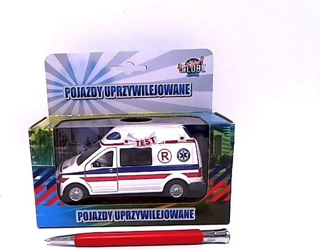 Fehér fém mentőautó fénnyel és hanggal, 14 cm
