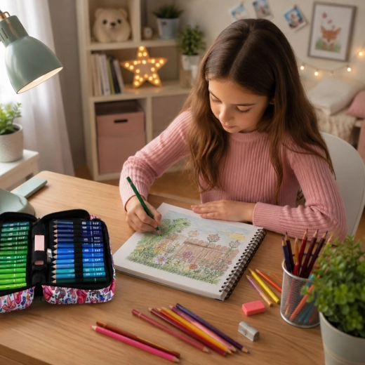 Virágos kifestő + hegyező és radír a szettben