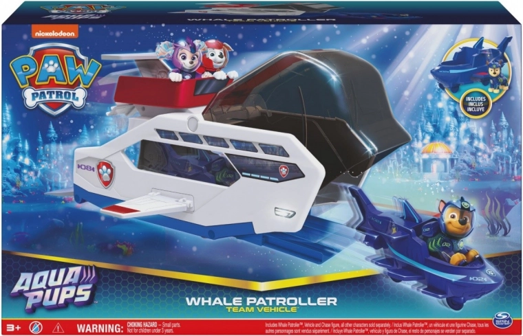 PAW Patrol Aqua Pups bálnajárőr szett Chase figurával és kilövős járművel