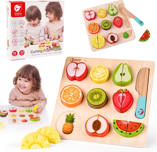 Fa gyümölcsszeletelő készlet Montessori Classic World, 20 darabos