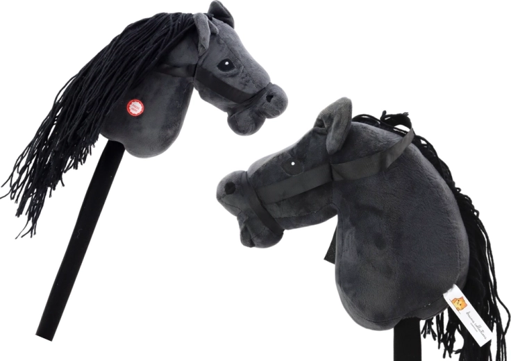 Plüss hobby horse fekete, hosszú sörénnyel és hangokkal