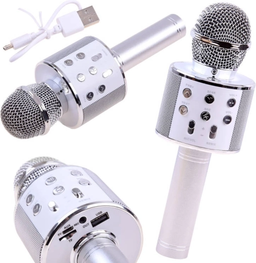 Bluetooth vezeték nélküli karaoke mikrofon beépített hangszóróval – ezüst