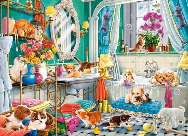 Puzzle Őrült fürdő házi kedvencekkel, 100 darab, CASTORLAND