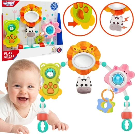 Woopie Baby szenzoros játékív babakocsira és kiságyra – állatkák (oroszlán és maci)
