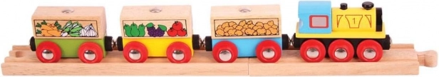 Bigjigs Rail zöldséges tehervonat sínekkel
