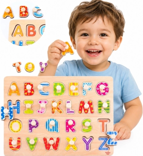 Tooky toy Montessori fa betétes kirakó ábécé fogantyúkkal