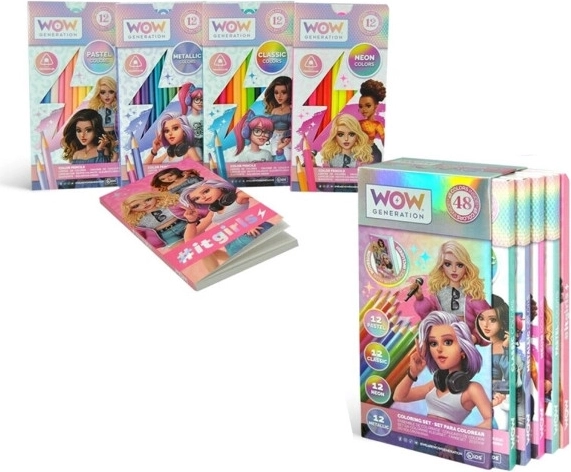 Íróeszközkészlet – pasztell, klasszikus, neon és metál színes ceruzák + füzet