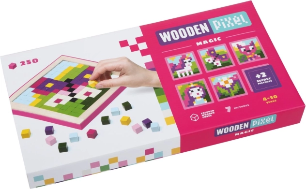 Cubika Pixel II varázslat – fa mozaik 250 kockával és 7 sablonnal