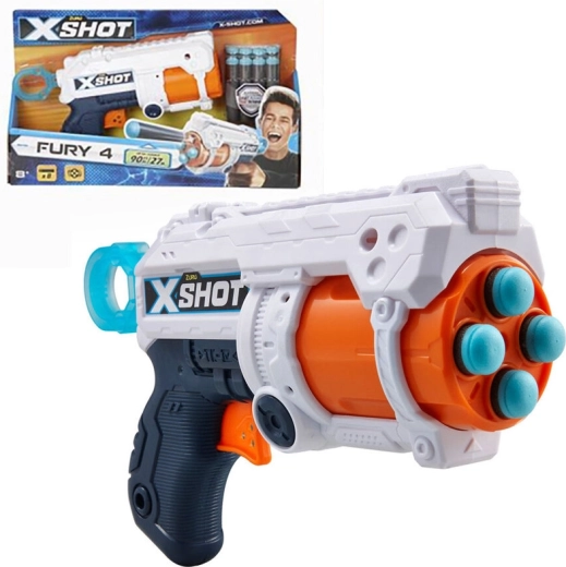 X-Shot Excel Fury 4 pisztoly forgótáras dobbal és 16 hablövedékkel
