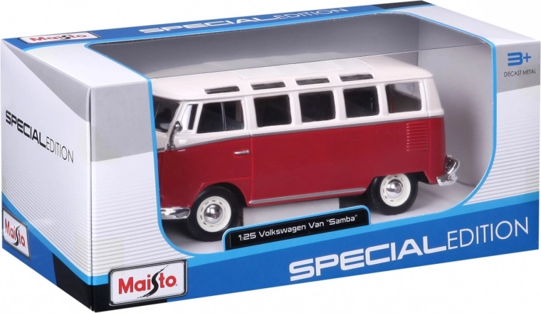 fém modell Volkswagen Samba fehér–piros 1:25