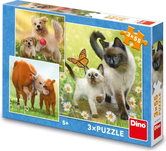 gyerek puzzle állatkák családja 3×55 darab