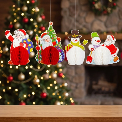 Karácsonyi papír függő lampionok mintákkal – 4 darabos készlet