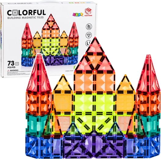 Mágneses építőjáték – színes 3D panelek STEM (73 db)
