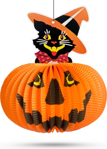 Halloween-i papírlámpás tök- és macskamintával – 1 darab