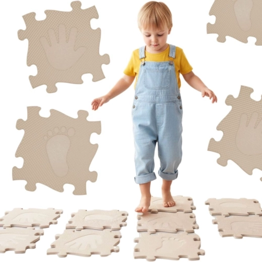 Woopie érzékelést fejlesztő ortopéd puzzle szőnyeg kezekkel és lábakkal, 16 darabos, bézs