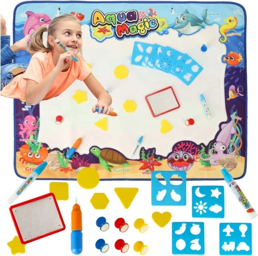 Aqua Magic vizes rajzoló alátét XXL bélyegző- és sablonszettel 100 × 80 cm