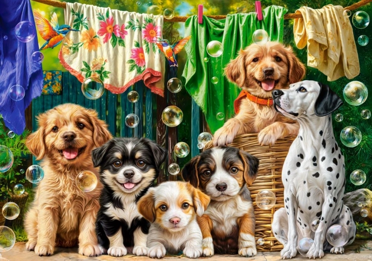 Castorland puzzle kölyökkutyák, ruha és madár mókázás 500 darab