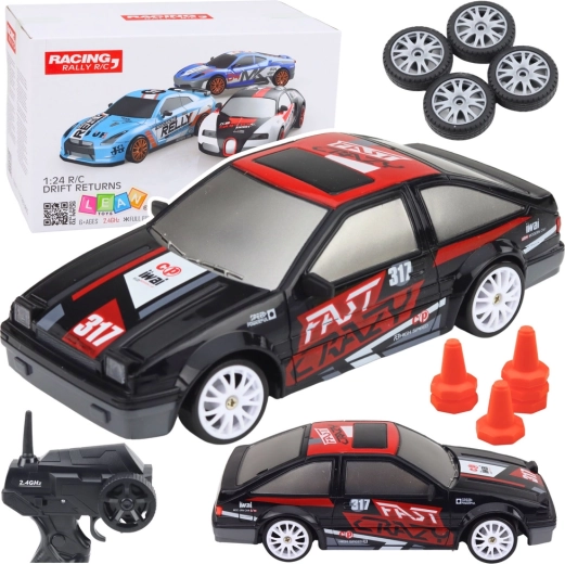 RC drift autó 1:24 cserélhető kerekekkel, fekete