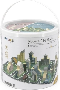 PolarB fa építőkészlet – modern város, 56 kocka