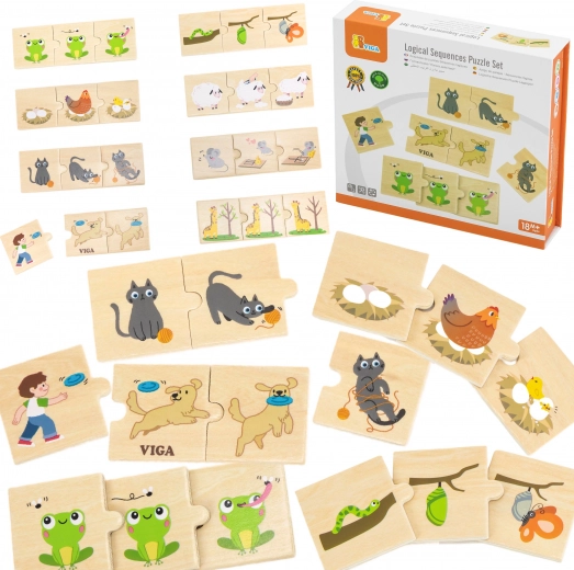 Viga fa logikai puzzle állatokkal – tevékenységek párosítása