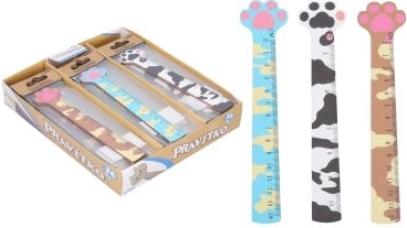 Fa vonalzó macskamancs mintával, 13 cm