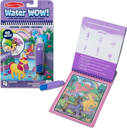 Melissa & Doug Water Wow vízzel festhető kifestő unikornisokkal, vízzel tölthető tollal