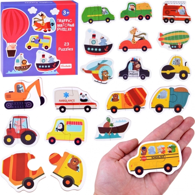 Gyermek kétdarabos puzzle – Közlekedés: 23 járműves oktató kirakó