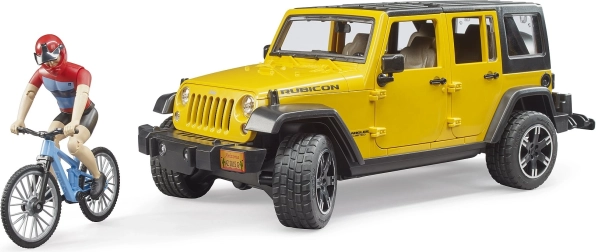 Bruder Jeep Wrangler Rubicon kerékpárossal és kerékpárral