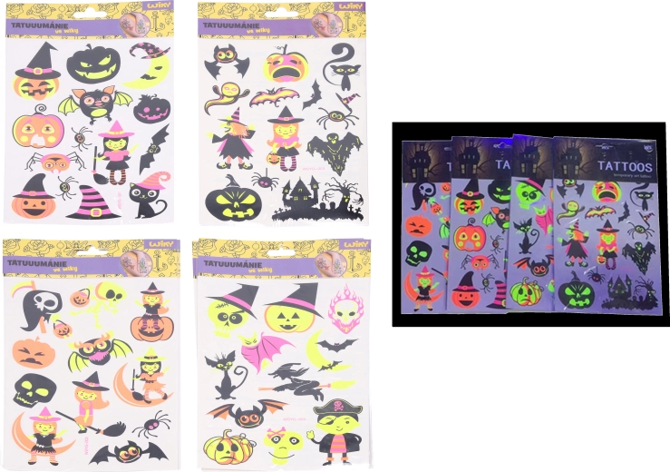 Fluoreszkáló tetováló matricák Halloween 16,5 × 22 cm