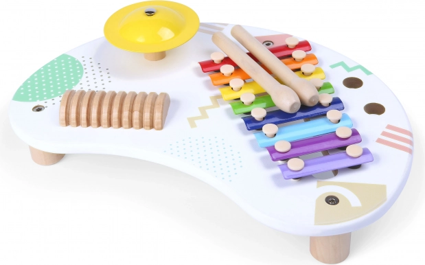 Fa zenélő asztalka cintányérral és xilofonnal 18+ hónapos gyerekeknek ECOTOYS