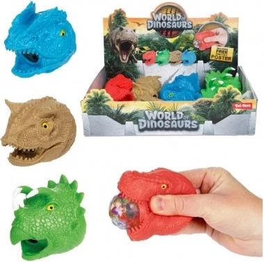 Dinoszaurusz fej, nyomkodható antistressz, 8 cm, 4 féle, 12 db dobozban