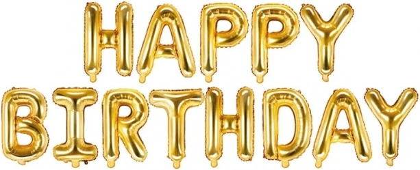 Fóliás lufi arany Happy Birthday 340cm x 35cm