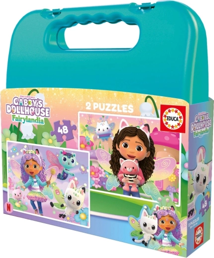 Educa puzzle bőröndben, Gabby babaháza, 2 × 48 darabos