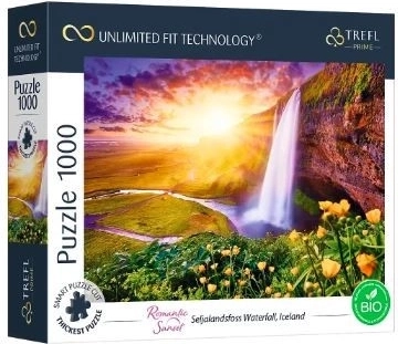 Puzzle TREFL UFT Romantikus naplemente: Seljalandsfoss, Izland – 1000 darab