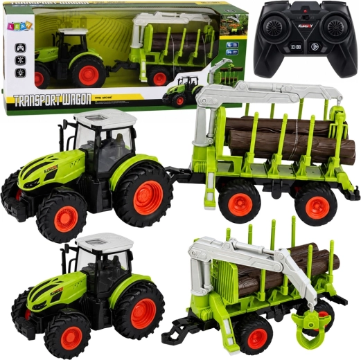 RC traktor erdészeti pótkocsival és farönkmarkolóval 1:24
