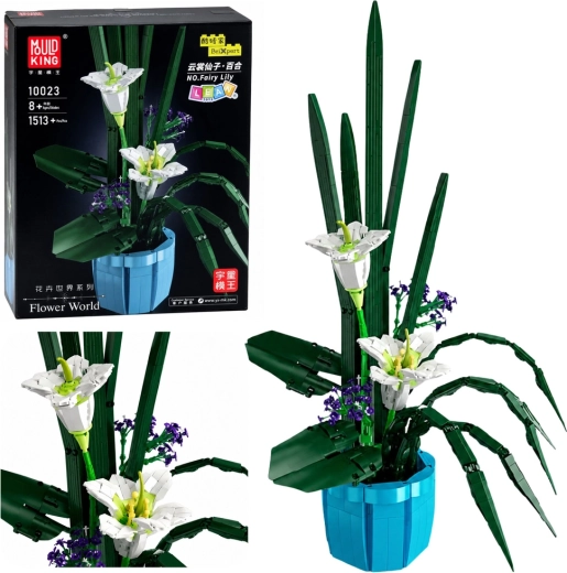 Konstrukciós építőkészlet – fehér liliomok virágkompozíciója cserépben (1513 db)