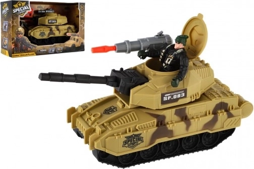műanyag tank katonával, lendkerekes meghajtással