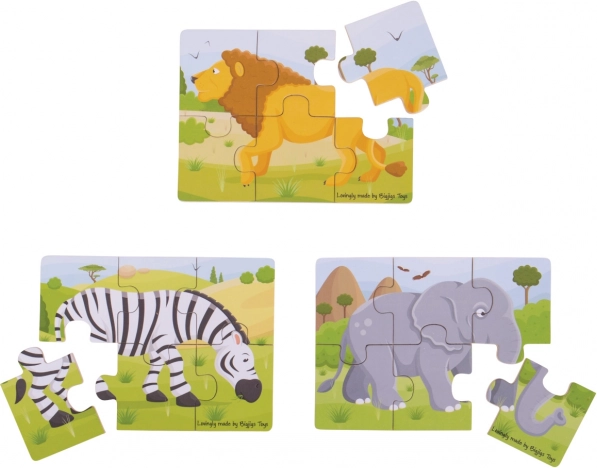 Fa puzzle 3 az 1-ben Safari állatkák BIGJIGS TOYS