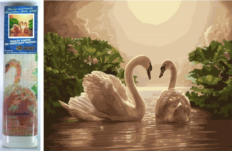 gyémántfestés hattyúdal 30 × 40 cm