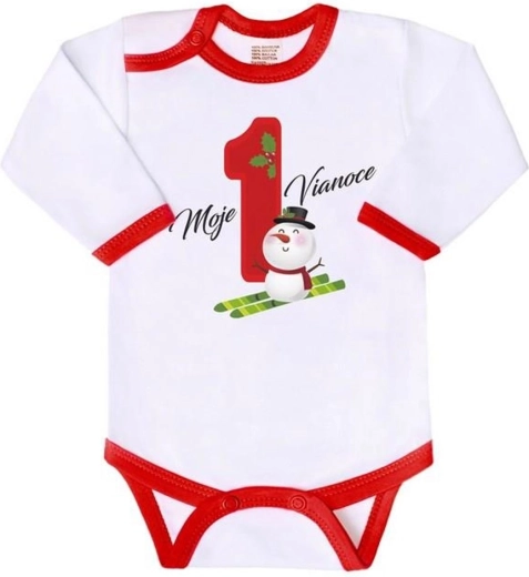 New Baby „Az első karácsonyom” feliratú, hosszú ujjú mintás baba body, 62-es méret