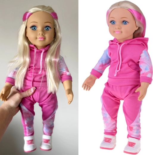Sportos May May Girl baba melegítőben, dallammal, 48 cm