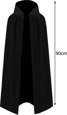 Hosszú fekete köpeny gallérral (90 cm)