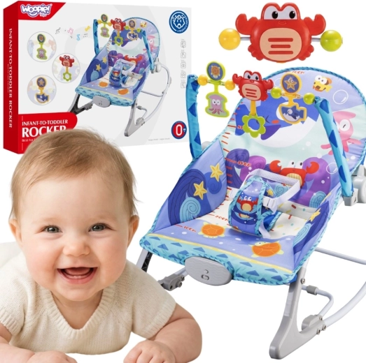 Woopie Baby hintáztatható pihenőszék és vibrációs bouncer 2 az 1-ben – rák
