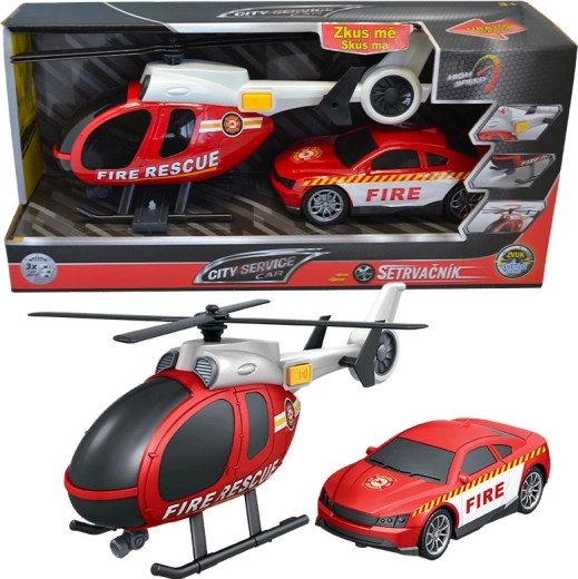 Tűzoltó készlet helikopterrel és autóval 1:14 CITY SERVICE CAR