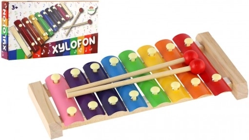Gyermek xilofon fából és fémből, verőkkel, 24 cm
