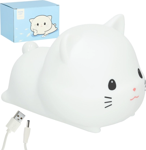 Szilikonos éjjeli lámpa USB fehér cica