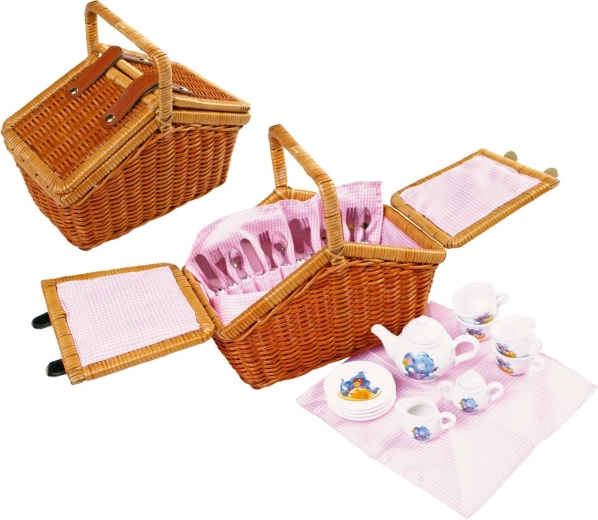 Romantic gyermek fonott piknikkosár kiegészítőkkel